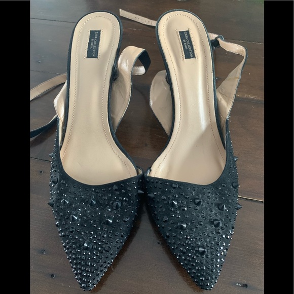 Zara Shoes - Zara d’Orsay black ankle strap pumps with spikes and gems. Size 39 (fits like 7)